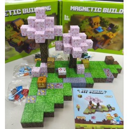 Магнітний конструктор Minecraft Сад сакури 128шт + 4 фігурки Майнкрафт Дитячий конструктор на магнітах