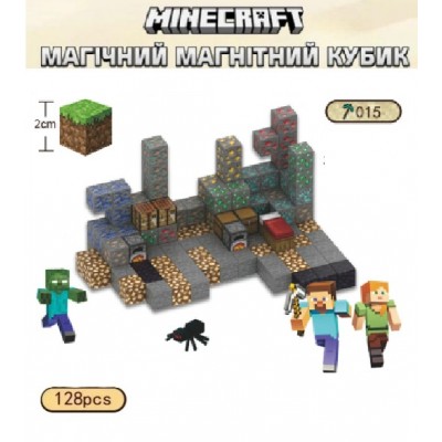 Магнітний конструктор Minecraft Шахта 128шт + 6 фігурок Майнкрафт Дитячий конструктор на магнітах