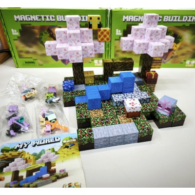 Магнітний конструктор Minecraft Вечірка під сакурою 128шт + 4 фігурки Майнкрафт Дитячий конструктор 