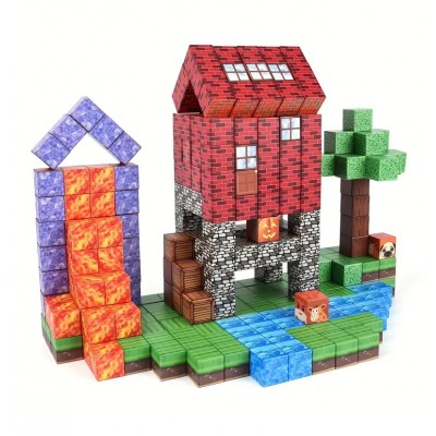 Дитячий конструктор магнітний Майнкрафт Magnetic Blocks Minecraft Магнітні кубики 118 блоків + 8 фігурок