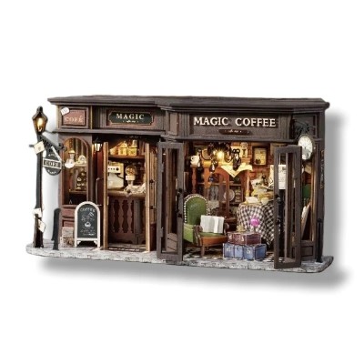 Румбокс Чарівна кав'ярня 3D Інтер'єрний конструктор Magic Coffee Shop DIY F-041 + купол Румбокс Чарівна кав'ярня 3D Інтер'єрний конструктор Magic Coffee Shop DIY F-041 + купол