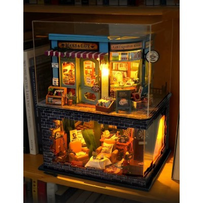 Румбокс Книжкова кав'ярня Детектив Roombox Detective Studio DIY Miniature House Kit Інтер'єрний конструктор TD-50 + купол