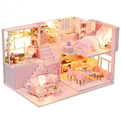 Румбокс Рожевий будиночок Солодка історія DIY House Roombox Sweet Story Інтер'єрний конструктор M035 + купол