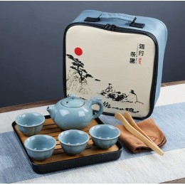 Дорожній чайний набір у сумці 4 персони 9 предметів Світло-синій дракон